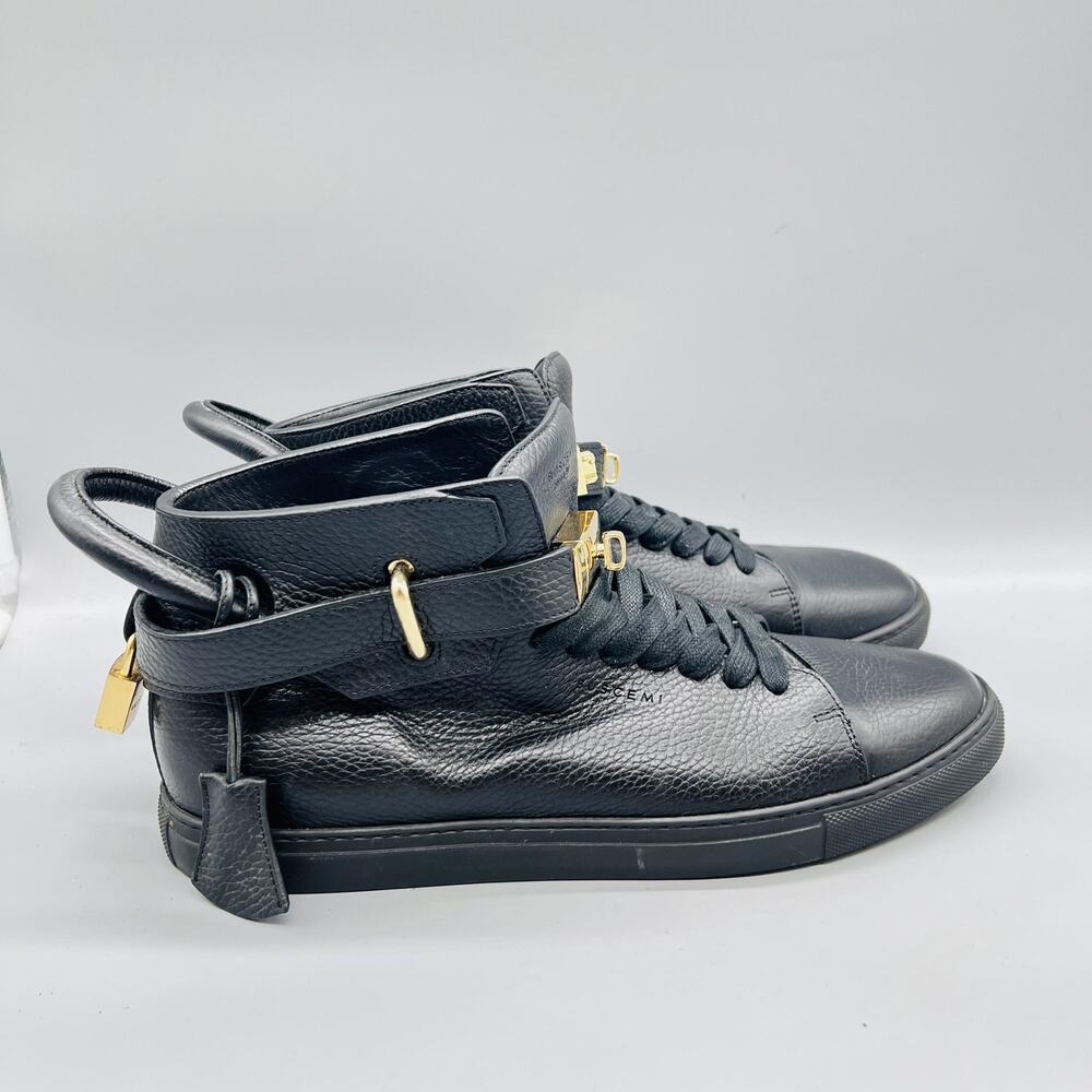 Buscemi Shoes Mens 10 Black Leather Padlock Strap High Top Casual Sneakers